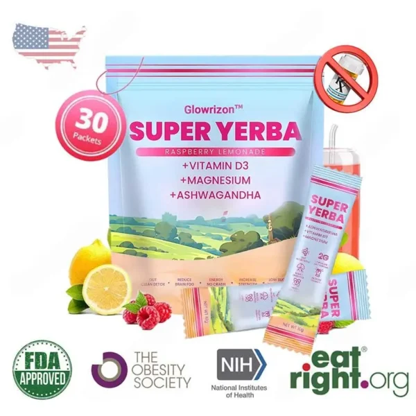 ✨[Official Store]✨ Glowrizon™ Fat Burning & Blood Sugar Support Super Yerba Mate Instant Tea Powder ( 💯🛡️ NIH-Recommended) | Raspberry Lemonade Flavor