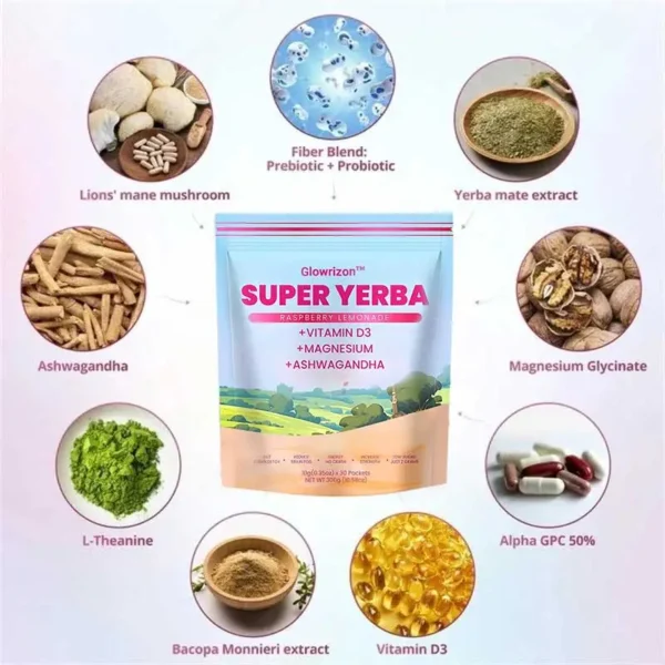 ✨[Official Store]✨ Glowrizon™ Fat Burning & Blood Sugar Support Super Yerba Mate Instant Tea Powder ( 💯🛡️ NIH-Recommended) | Raspberry Lemonade Flavor