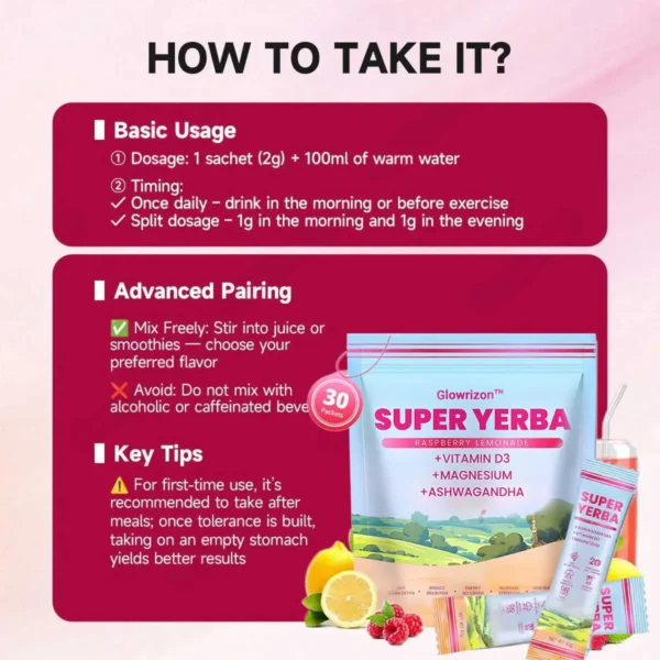 ✨[Official Store]✨ Glowrizon™ Fat Burning & Blood Sugar Support Super Yerba Mate Instant Tea Powder ( 💯🛡️ NIH-Recommended) | Raspberry Lemonade Flavor